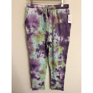 NWT Sunset & Sixth Purple Green Tie Dye Jogger Sweatpants High Rise L 11-13
